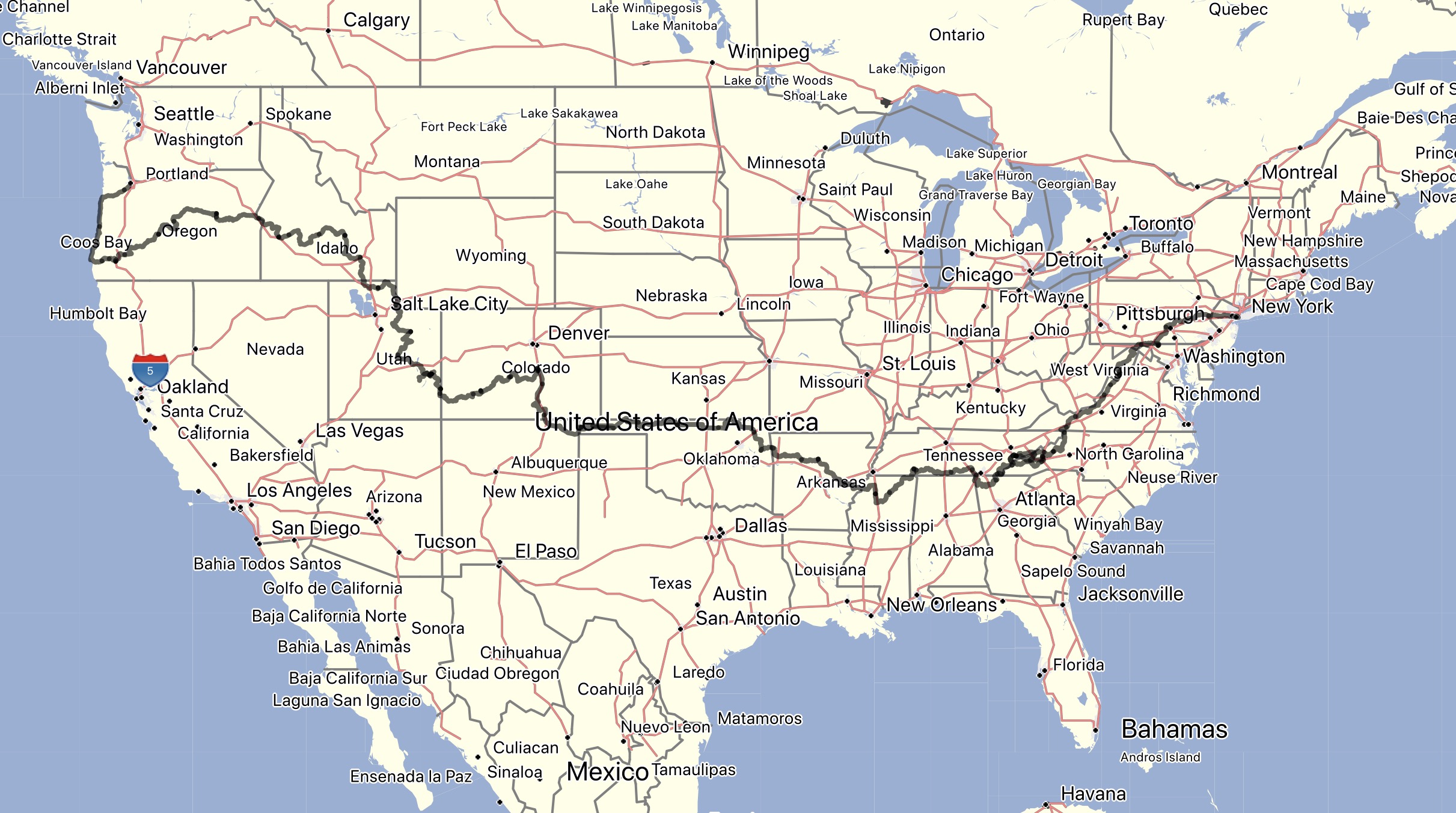 An overview of the route I travelled on the TAT
